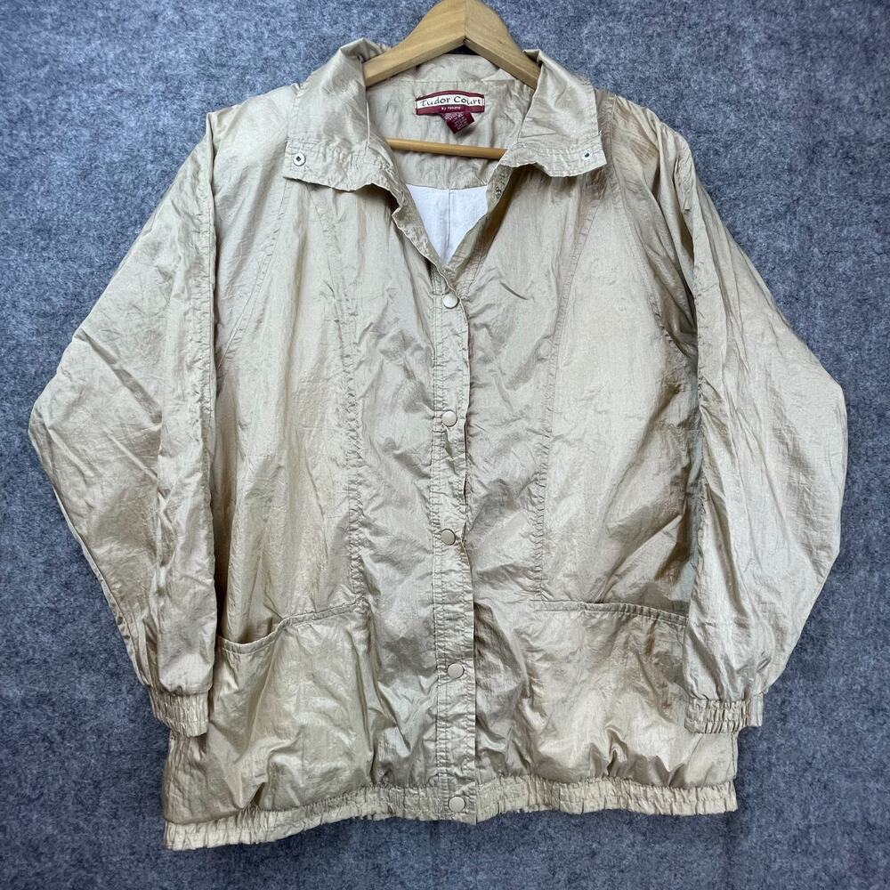 Vintage Tudor Court By Haband Windbreaker Jacket Women XL Beige 90s Retro Sporty